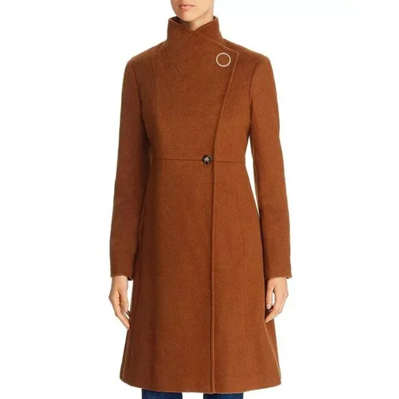 NWT Calvin Klein Asymmetrical Stand Collar Wool-Blend Coat Spice